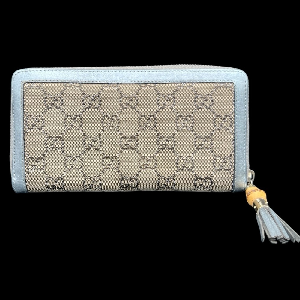Gucci GG Canvas & Leather Long Wallet w/ Bamboo Zipper Pull - Picture 2 of 10